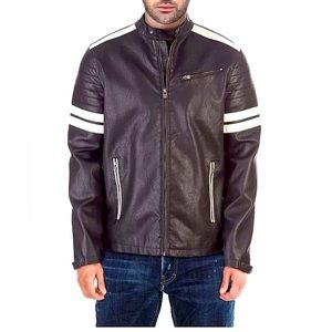 Men’s X-Ray Moto Black Pleather Jacket with White Stripe Trim